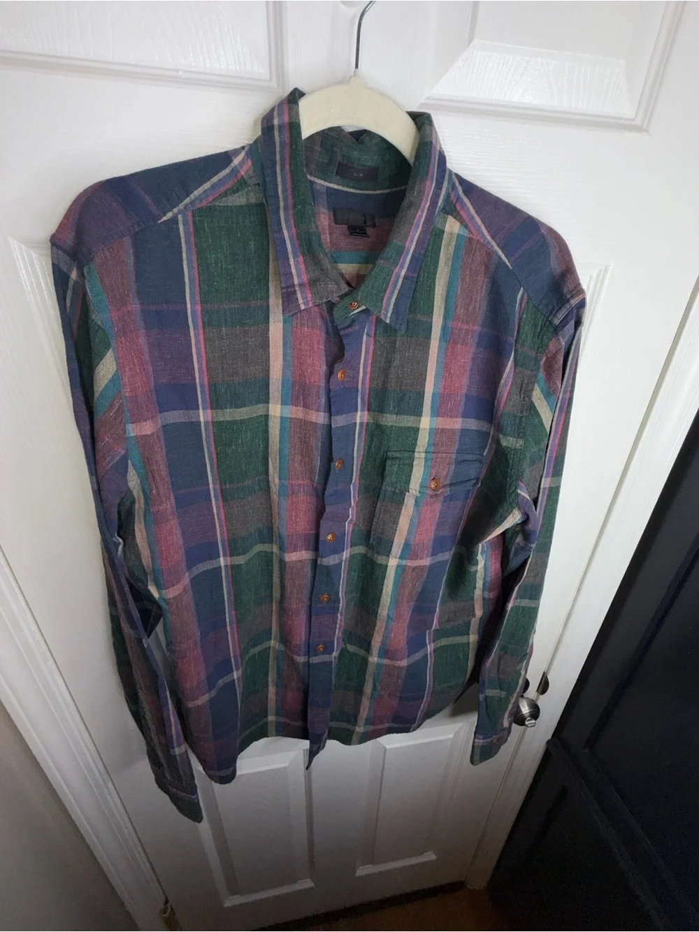 J.Crew Mens Large Long Sleeve Button Up Shirt Slim Fit L Plaid Cotton Casual